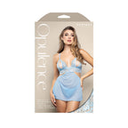 OPULENCE Bralette, Detachable Skirt & Crotchless Pearl G-String SM - Light Blue - S/M Size
