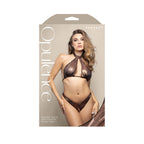 OPULENCE Halter Top & Crotchless Pearl Panty SM - Chocolate - S/M Size