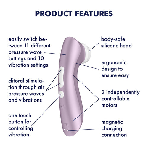 Satisfyer Pro 2+ Purple - Purple Touch-Free USB-Rechargeable Clitoral Stimulator with Vibration