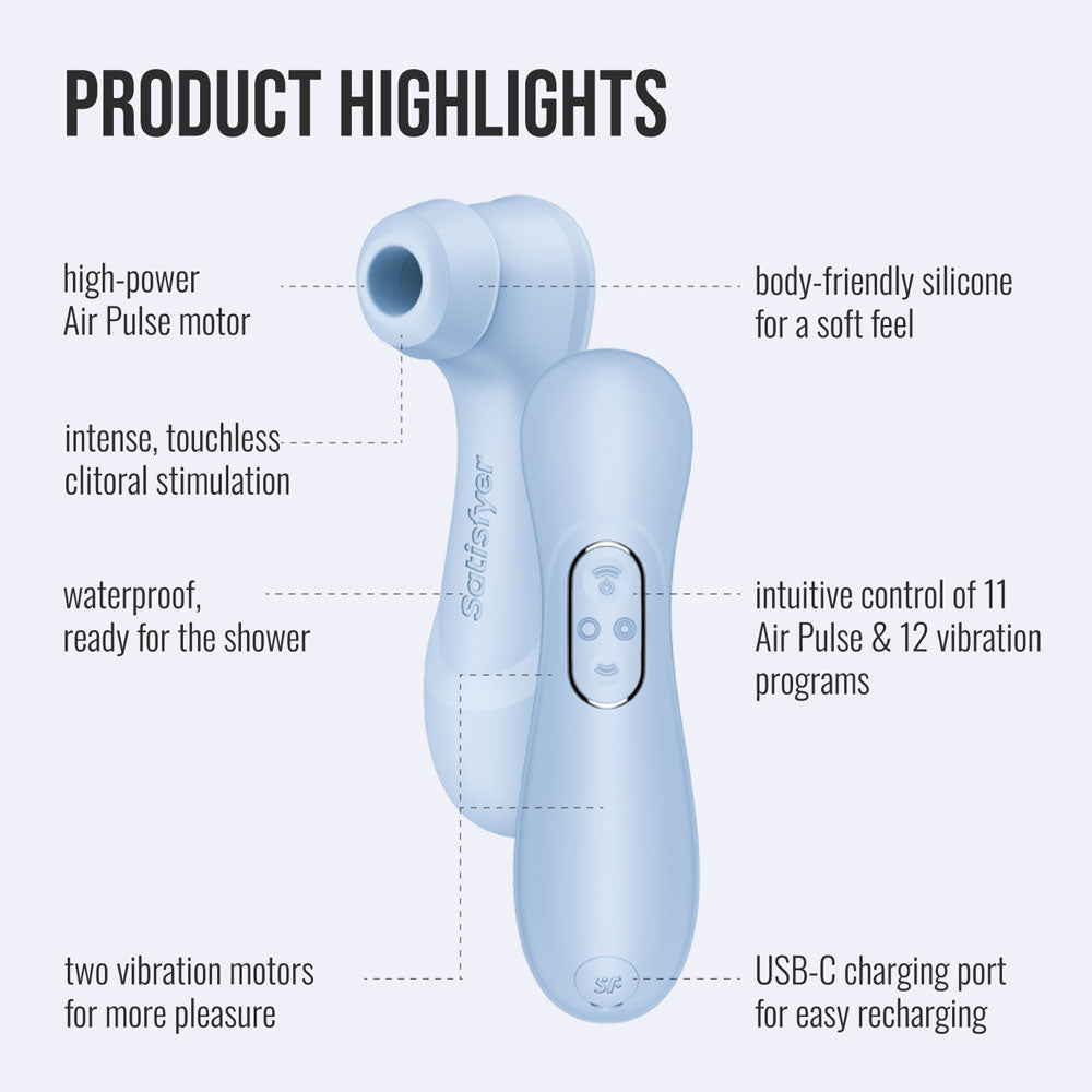Satisfyer Pro 2 Generation 4 - Serene Blue - Blue Touch-Free USB-C Rechargeable Clitoral Stimulator with App Control