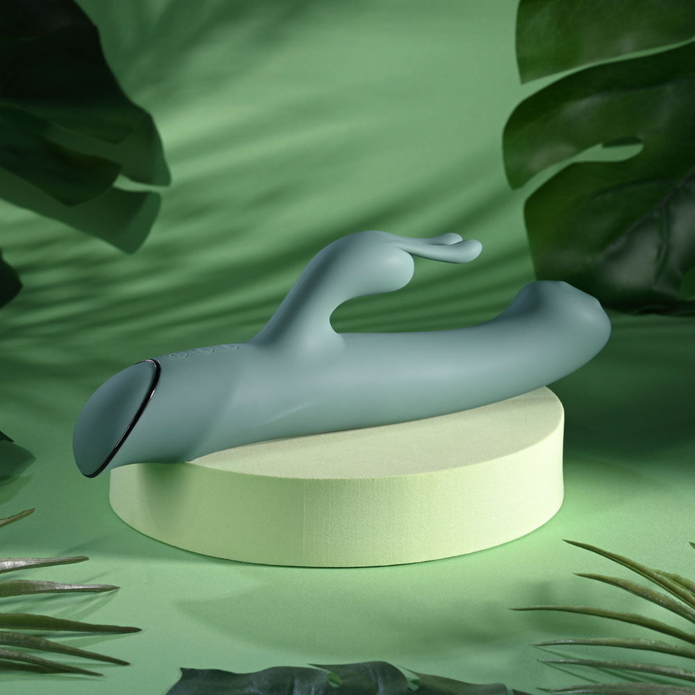 Evolved SATIN SWIRL - Green 23 cm USB Rechargeable Rabbit Vibrator with Swirling Head