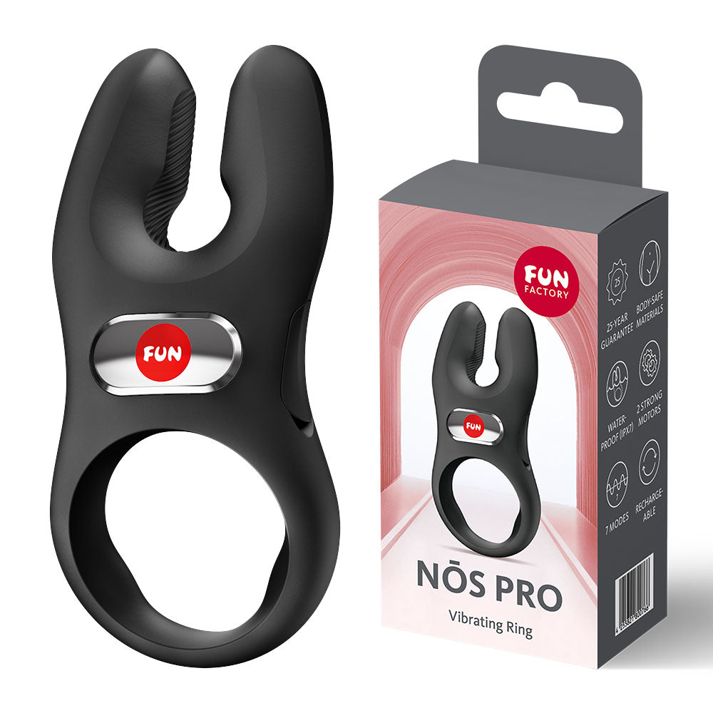 Fun Factory NOS PRO Black - Black USB-C Rechargeable Vibrating Cock Ring
