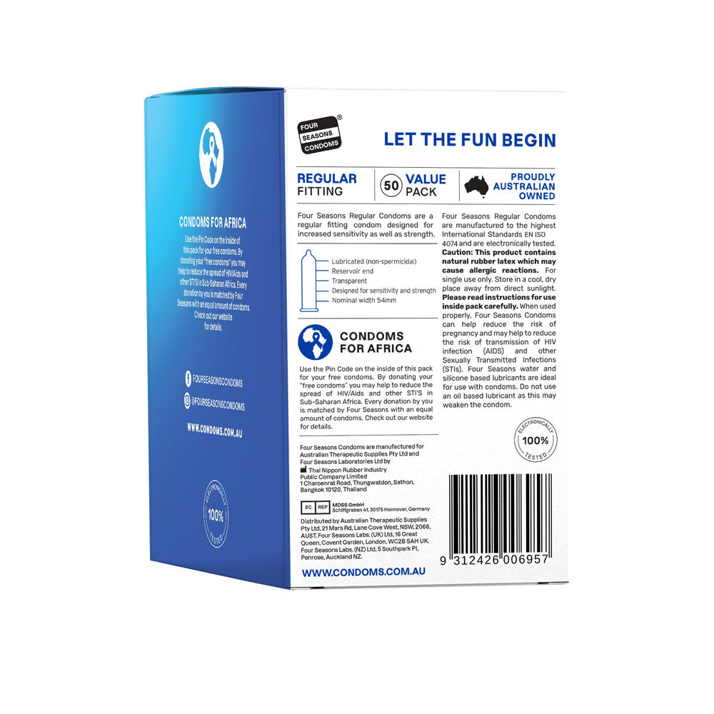 Four Seasons Regular Condoms - Regular Fit Lubricated Condoms - 50 Pack