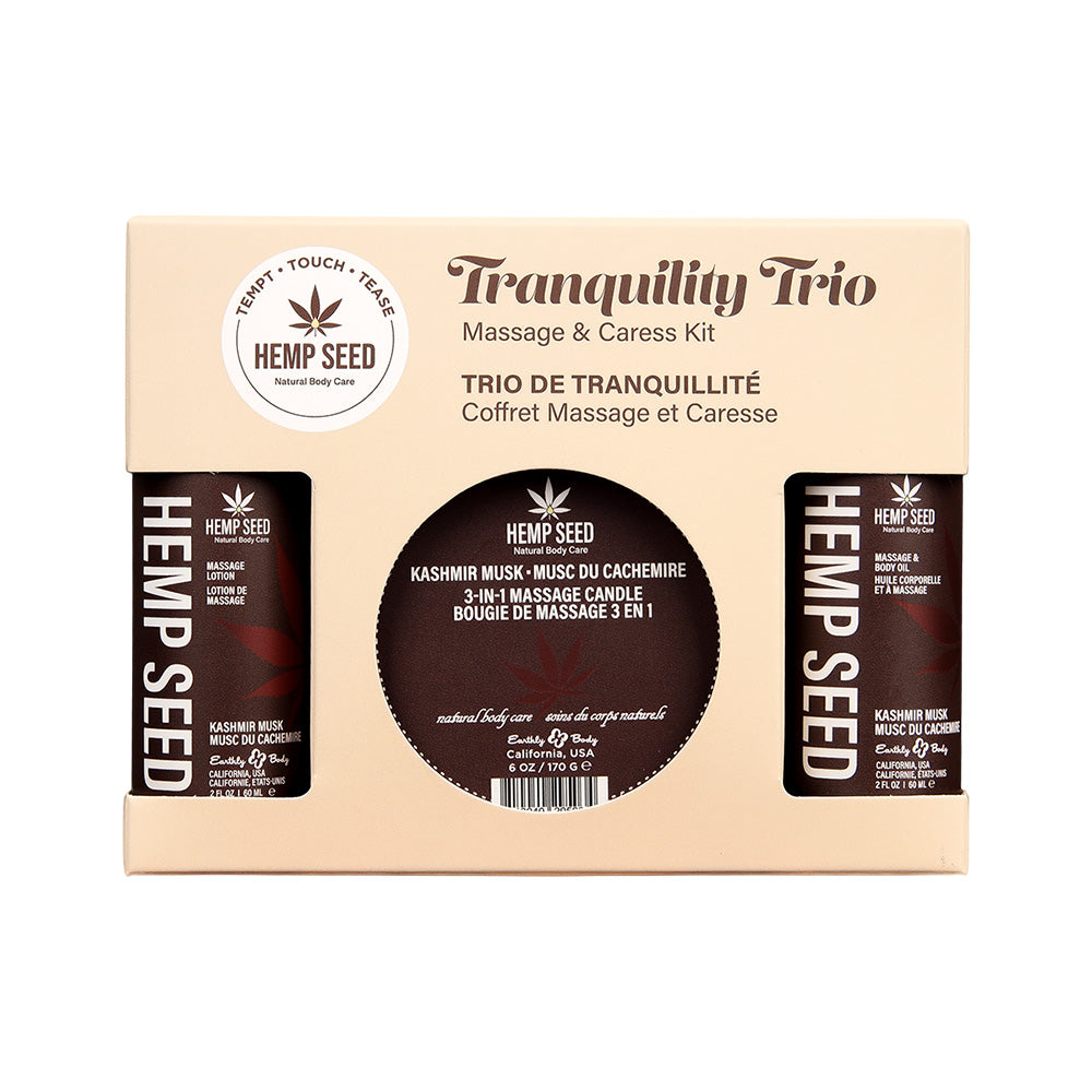 Hemp Seed Tranquility Trio - Kashmir Musk - Kashmir Musk Scented Massage & Caress Kit - 3 Piece Kit