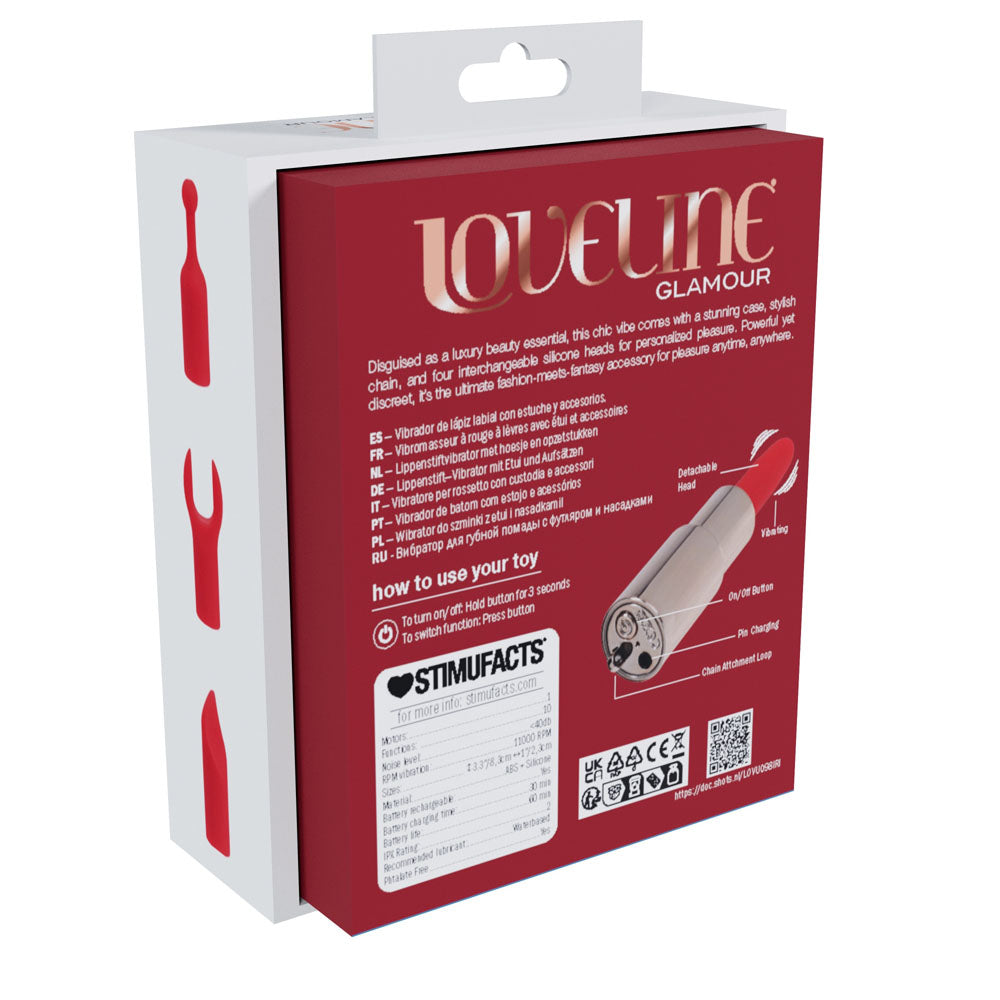 LOVELINE Diamond - Red - Red 8.3 cm USB Rechargeable Lipstick Vibrator