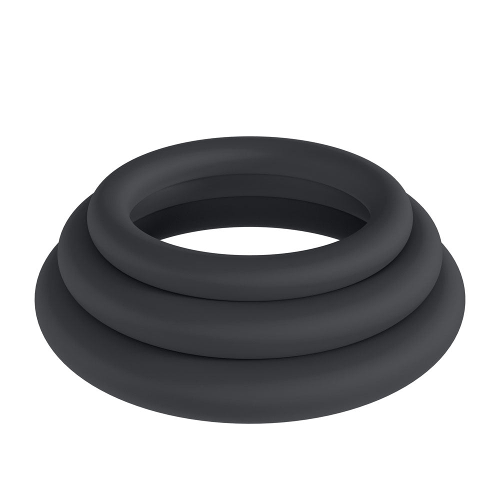 LEVELZ Classic Silicone Cock Ring Set - XS/S/M - Black Cock Rings - Set of 3 Sizes