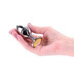 Rear Assets Silver - Medium - Yellow Gem - Silver Medium Metal Butt Plug with Yellow Gem Base
