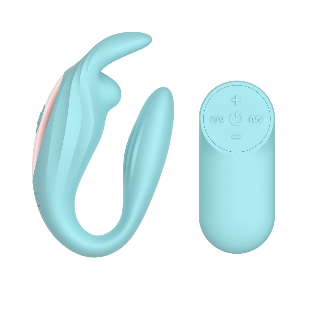 Passion Play Rabbit Couple Vibe with Remote Controller - Blue USB Rechargeable Couples Vibrator with Wireless Remote