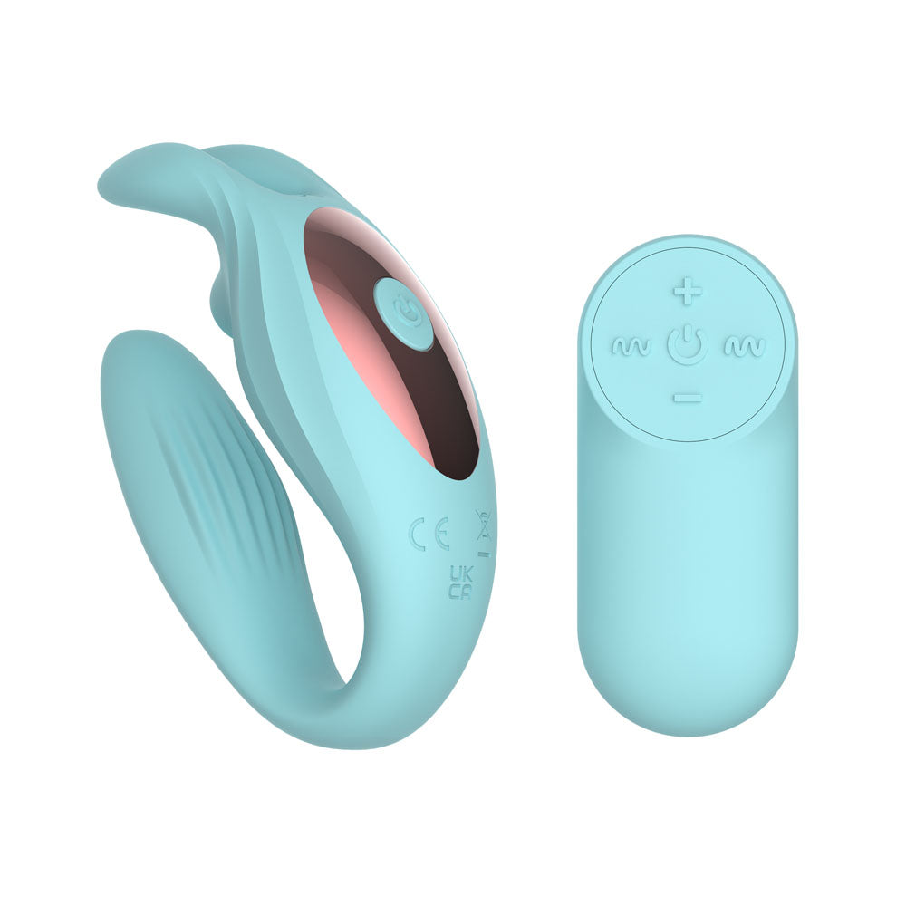 Passion Play Rabbit Couple Vibe with Remote Controller - Blue USB Rechargeable Couples Vibrator with Wireless Remote