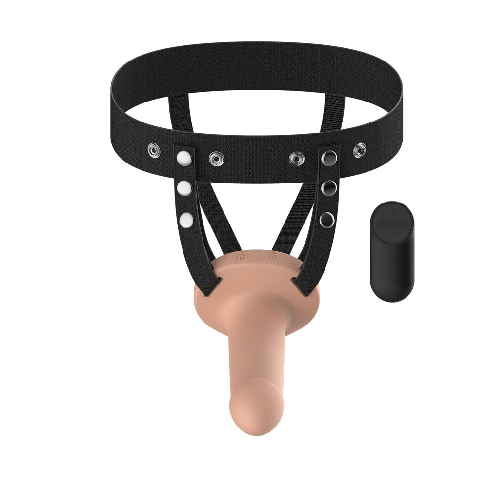 Passion Play Vibrating Smooth Hollow Strap-On - Flesh - Flesh 15.5 cm USB Rechargeable Vibrating Hollow Strap-On with Wireless Remote