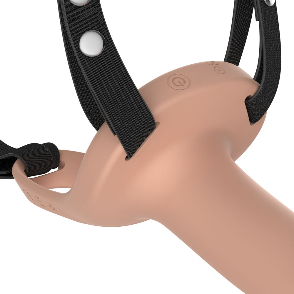 Passion Play Vibrating Smooth Hollow Strap-On - Flesh - Flesh 15.5 cm USB Rechargeable Vibrating Hollow Strap-On with Wireless Remote