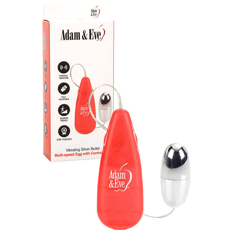Adam & Eve VIBRATING SILVER BULLET - Silver Vibrating Bullet with Remote Control