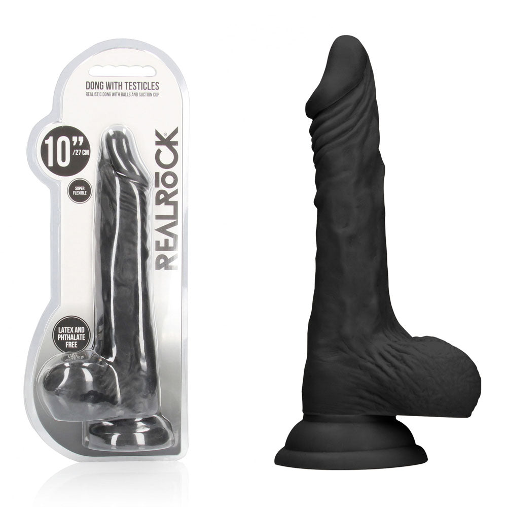 REALROCK 10'' Realistic Dong with Balls - Black - Black 25.4 cm Dong