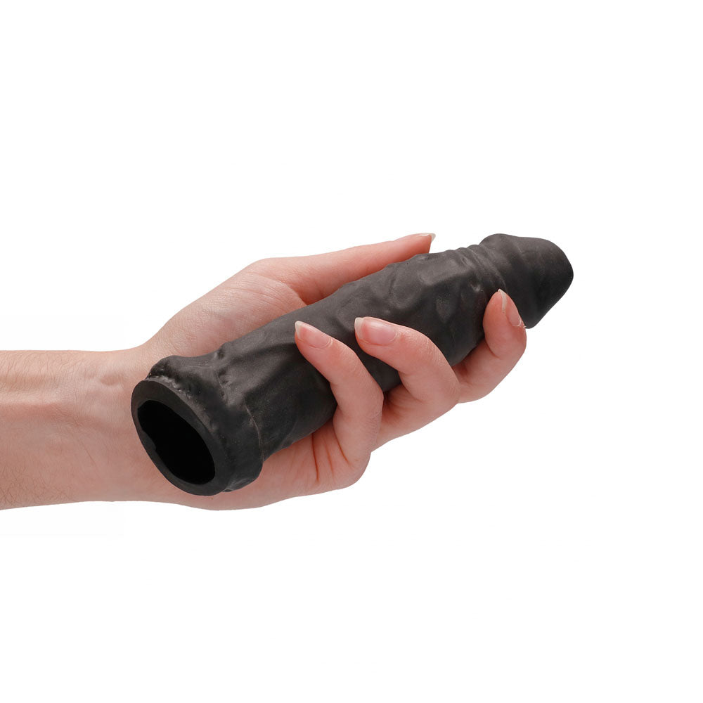 REALROCK 6'' Realistic Penis Sleeve - Black - Black 15.2 cm Penis Extension Sleeve