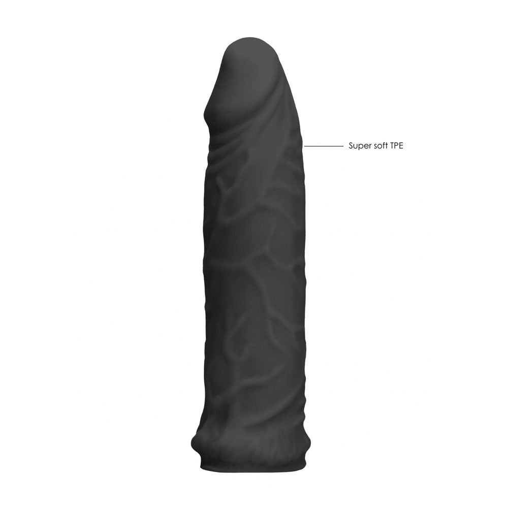 REALROCK 6'' Realistic Penis Sleeve - Black - Black 15.2 cm Penis Extension Sleeve
