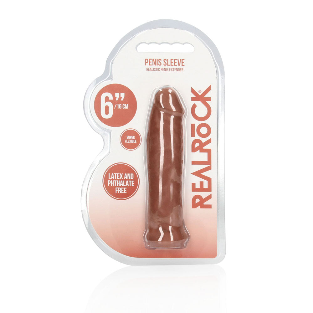 REALROCK 6'' Realistic Penis Sleeve - Tan - Tan 15.2 cm Penis Extension Sleeve