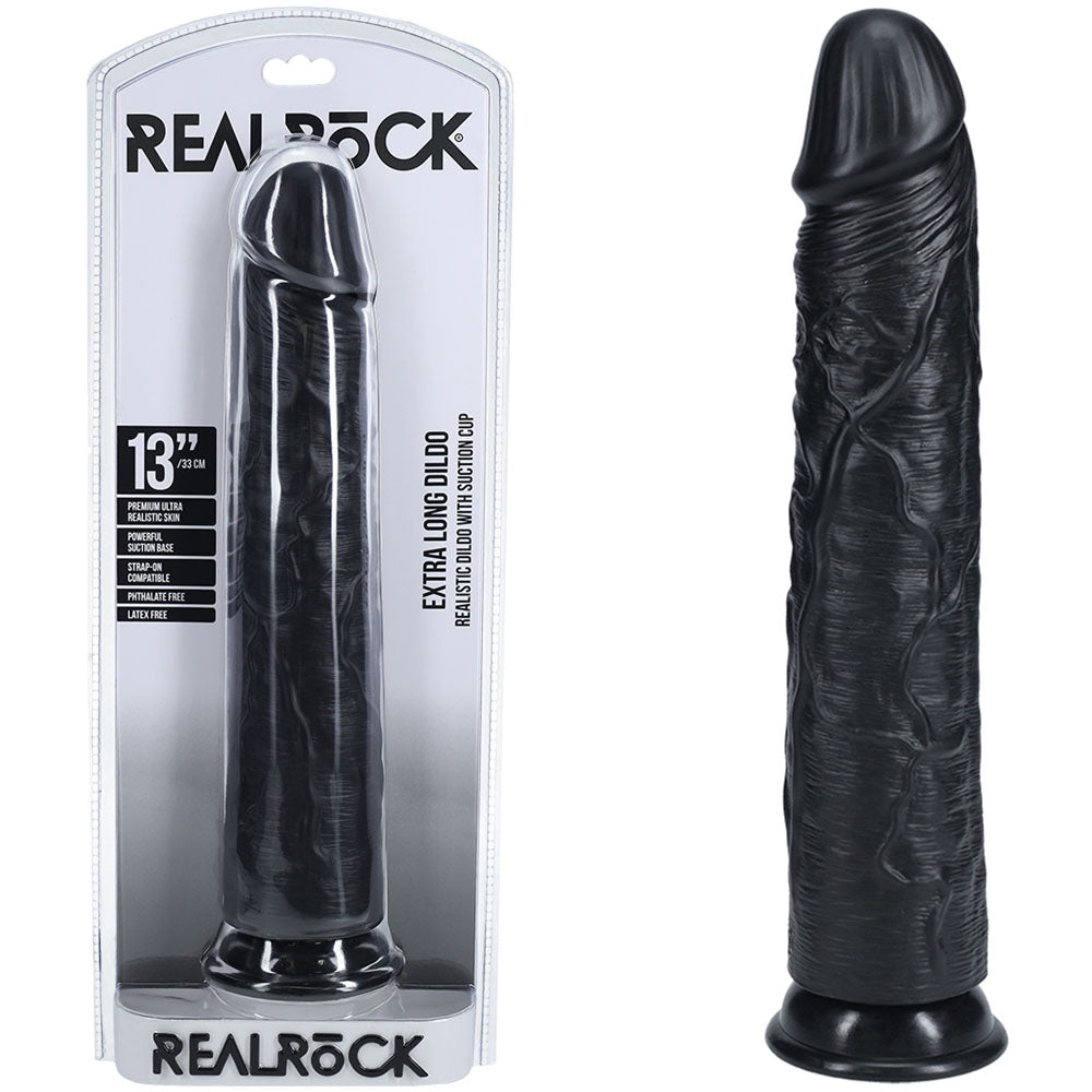 REALROCK 33cm Extra Long Dildo - Black - Black 33 cm (13'') Extra Long Dong