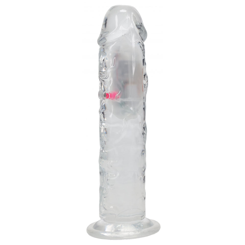 REALROCK 8'' No Balls Wireless Rechargeable LED Vibrating Dong - Clear with LED 22 cm USB Rechargeable Vibrating Dong with Remote