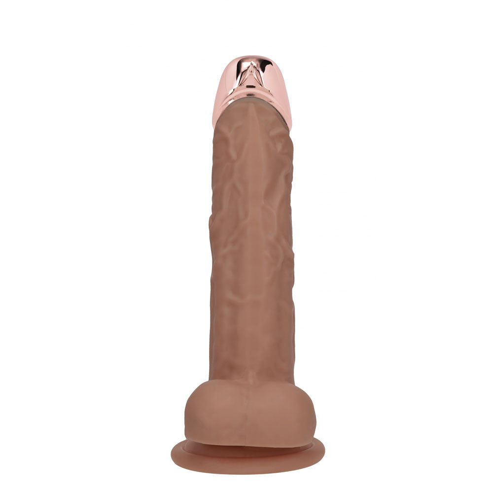 REALROCK Metal Head 7'' Rechargeable Dildo - Tan - Tan 19 cm USB Rechargeable Vibrating Dildo with Metal Head and Wireless Remote