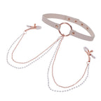 Sex & Mischief Peaches n CreaMe Collar with Nipple Clamps - Peach Nipple Restraints