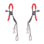 S&M Exs & Ohs Nipple Clamps - Red Tipped Metal Nipple Clamps - Set of 2