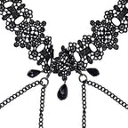 Sex & Mischief Lace Collar with Nipple Ties - Black Neck and Nipple Restraints