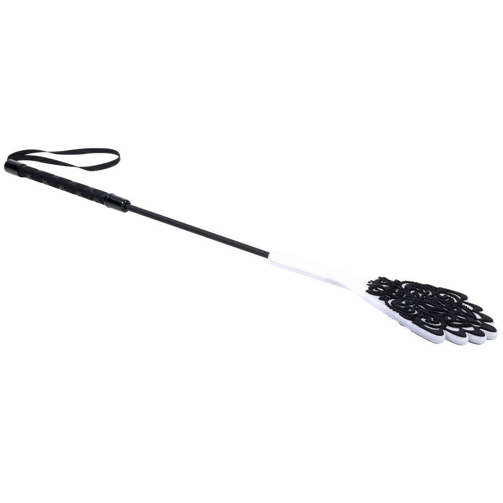 Sex & Mischief Lace Silicone Crop - Black/White 50 cm Crop Whip