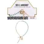 Sex & Mischief Indica Crystal Day Collar - Gold/Emerald Lockable Collar