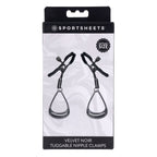 SPORTSHEETS Velvet Noir Tuggable Nipple Clamps - Gunmetal Adjustable Nipple Restraints