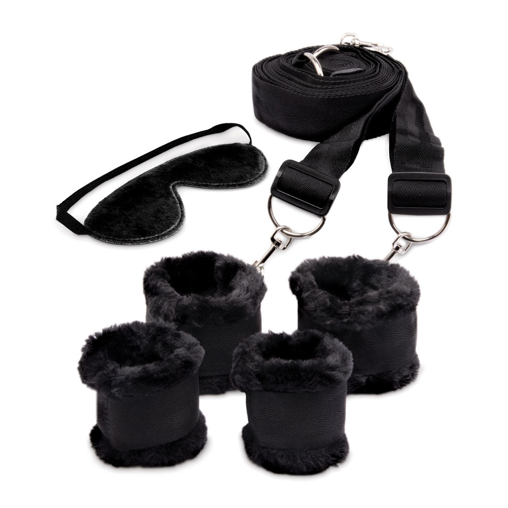 WhipSmart Fuzzy Bedroom Bondage Kit - Black Under The Bed Restraint Set